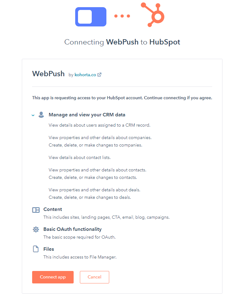Connect WebPush and HubSpot