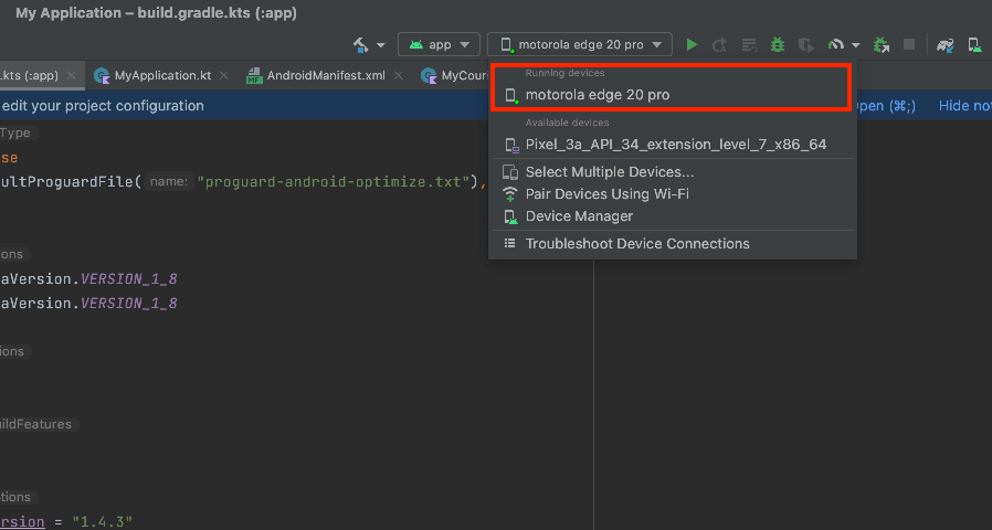 Run Android on your device from Android studio