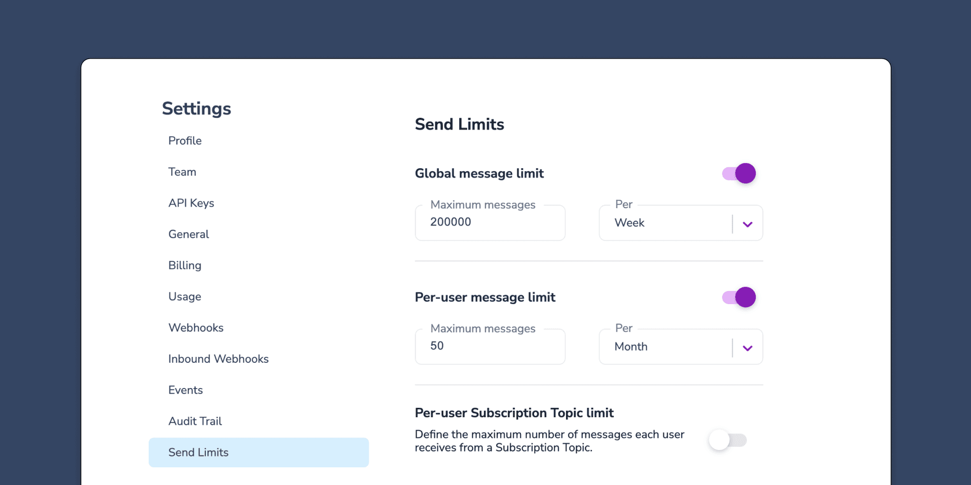 Controlling notification send limits in Courier