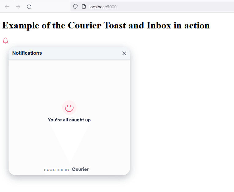 An example toast notification inbox