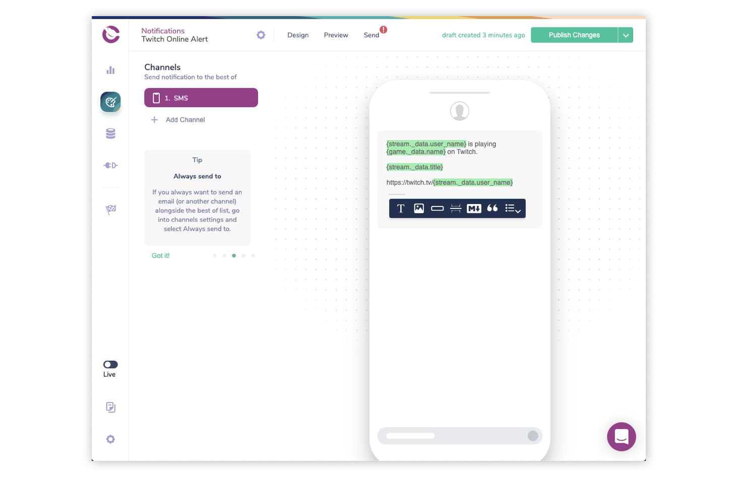 SMS Notification Designer