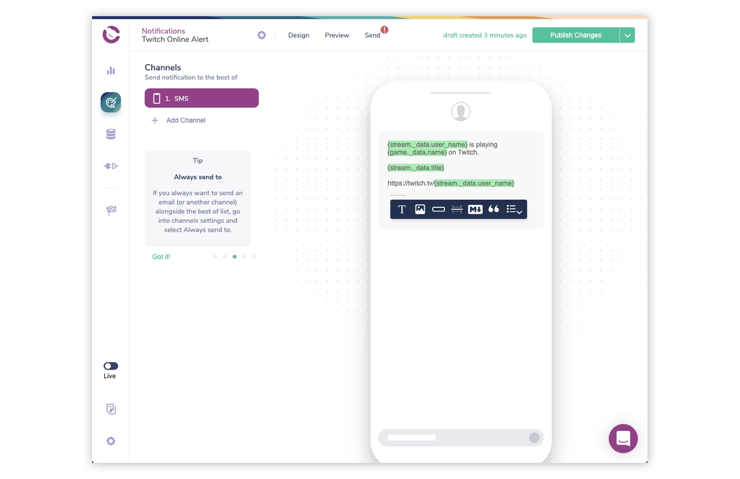 SMS Notification Designer
