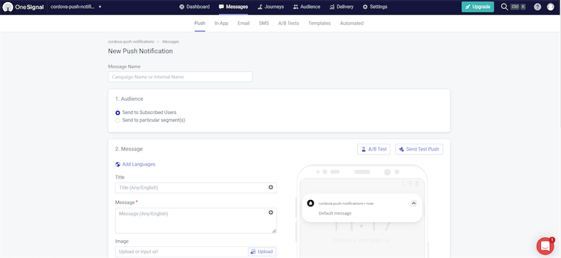 OneSignal New Cordova Push Notification