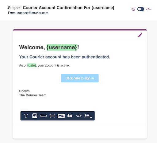 Email template Courier ruby app