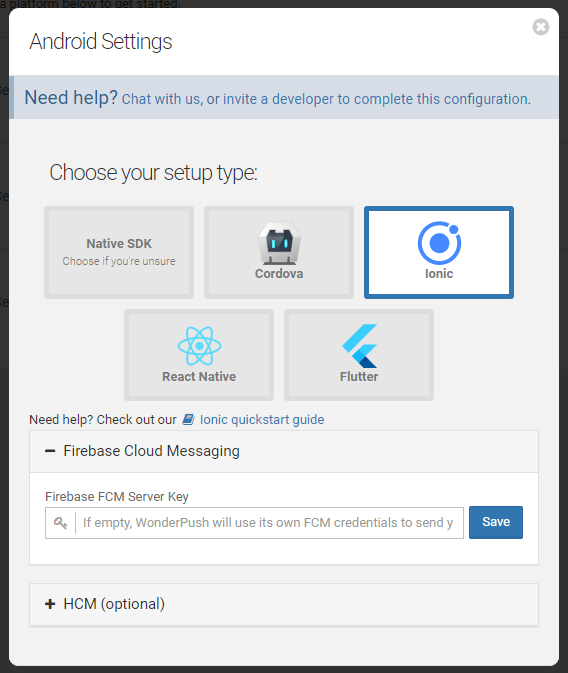 WonderPush Ionic Framework Settings