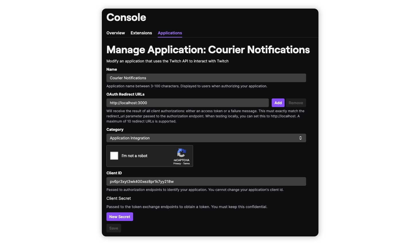 Twitch Developer Application
