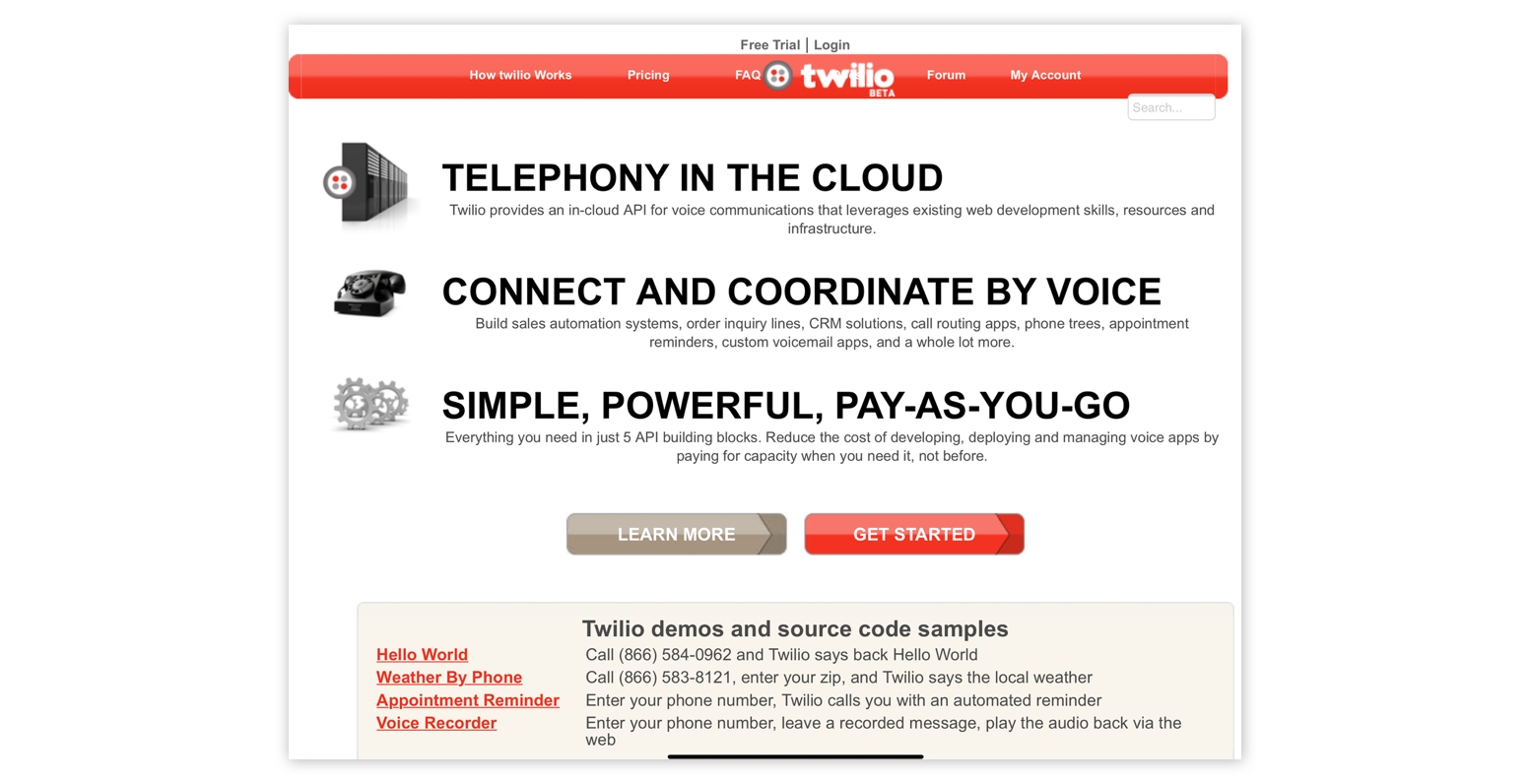 Early website for Twilio's Voice API