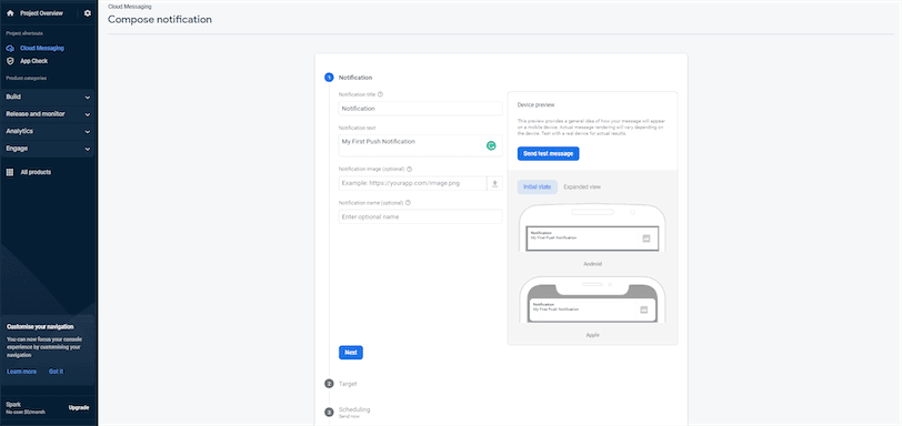Firebase FCM Send Vue Notification Test