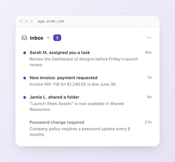 level 1 in app notification center - theme out of the box