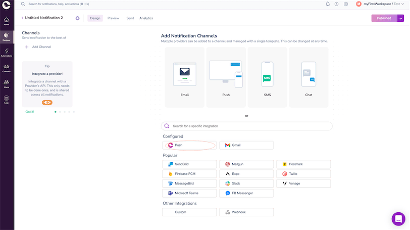 Create React Push Notification Template