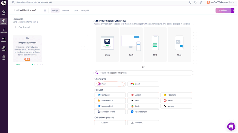 Create React Push Notification Template