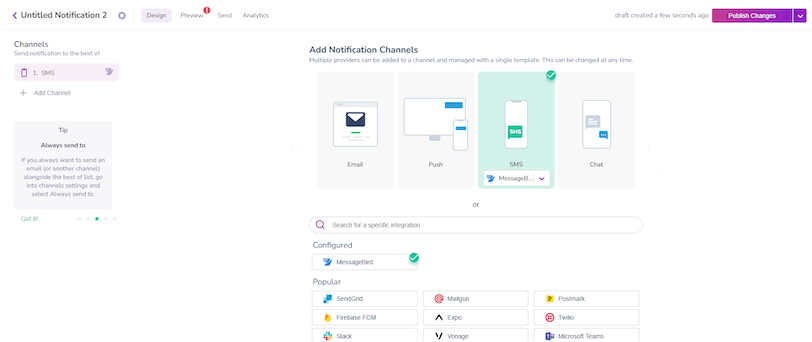 C# SMS Channel Selection