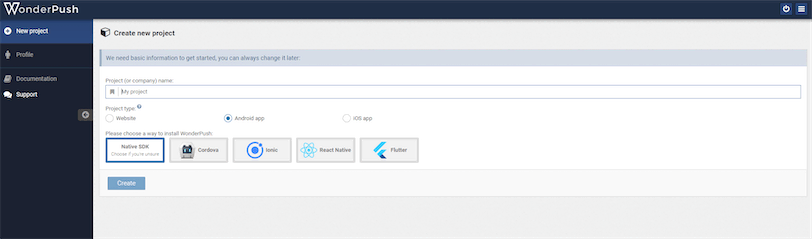 Create Wonder Push Notification Account for Ionic Notifications