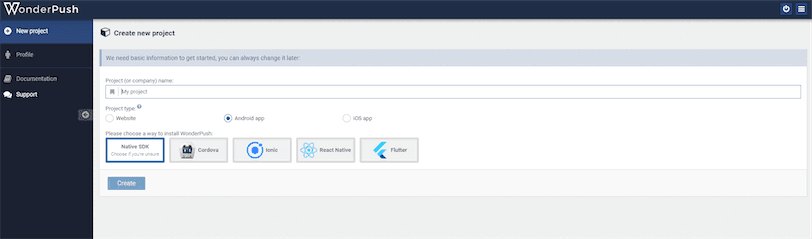 Create Wonder Push Notification Account for Ionic Notifications