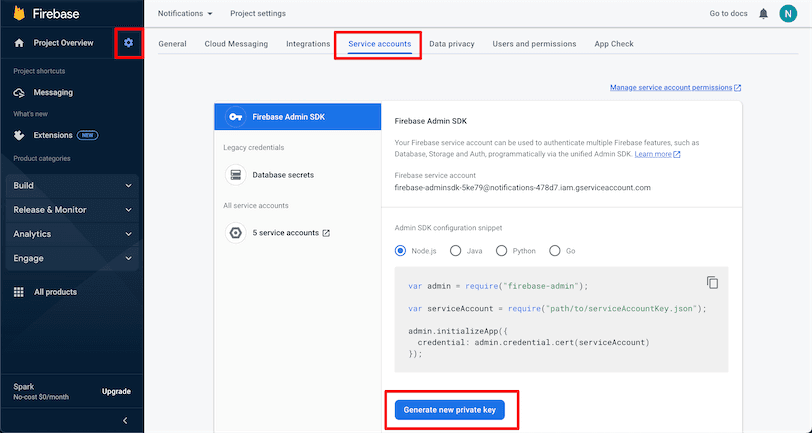 Firebase FCM Generate Private Key