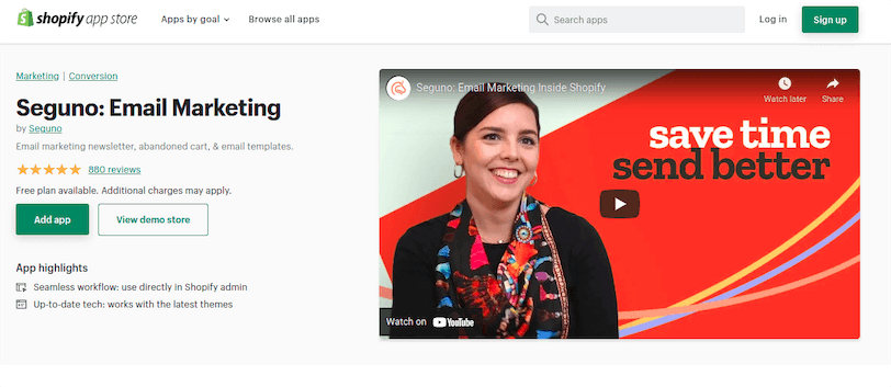 Seguno Shopify App Page