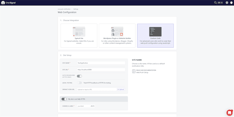 OneSignal Configuration for Vue App
