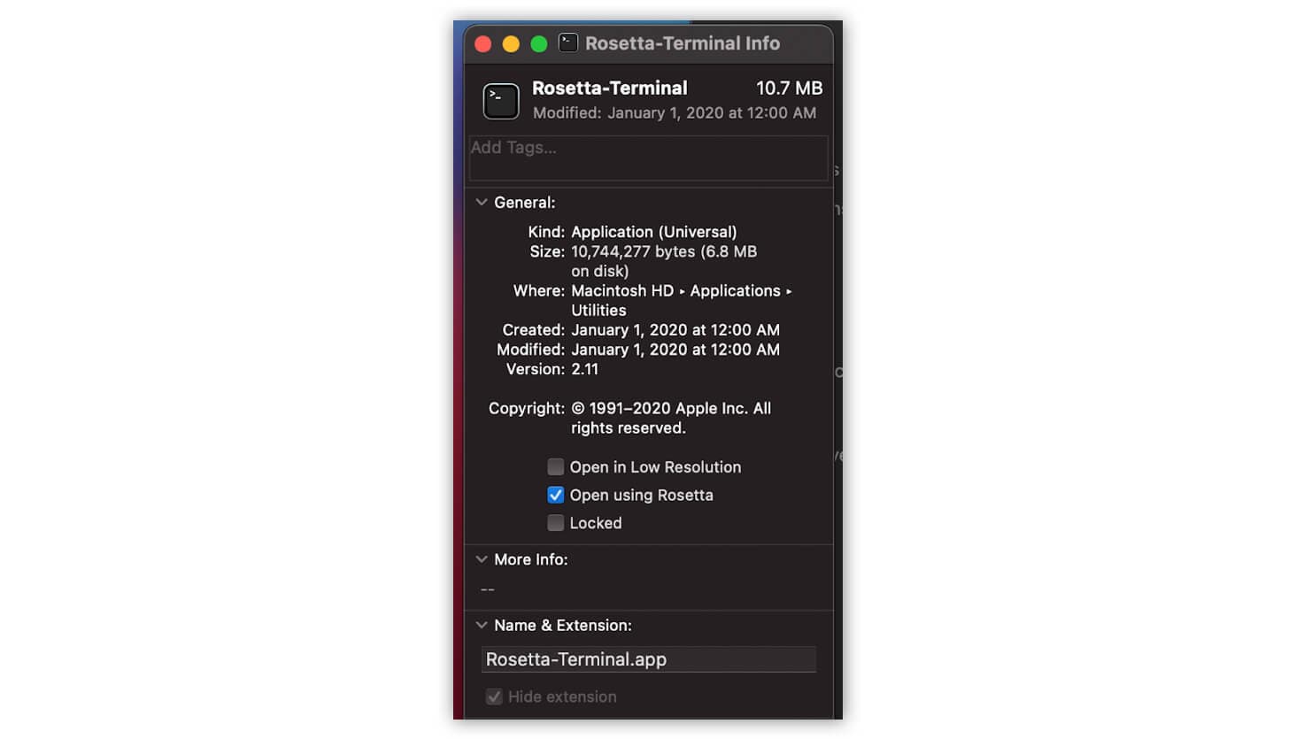 Rosetta-Terminal Get Info