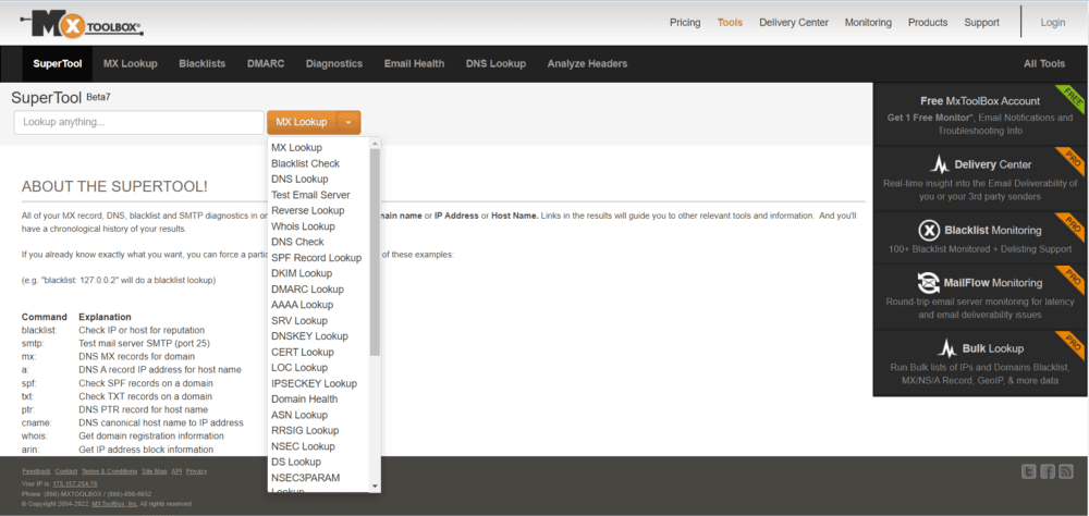 MxToolbox Domain Reputation Tool