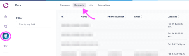 Recipients List Screenshot