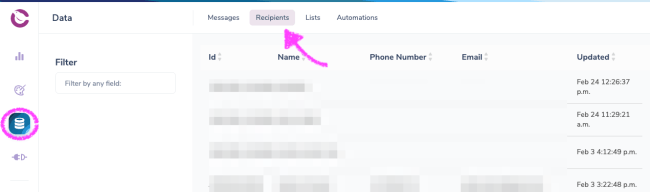Recipients List Screenshot