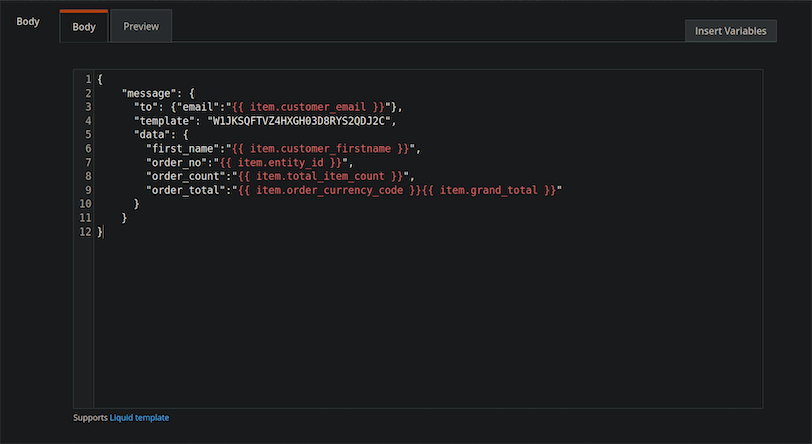 Magento Notification Payload Variables