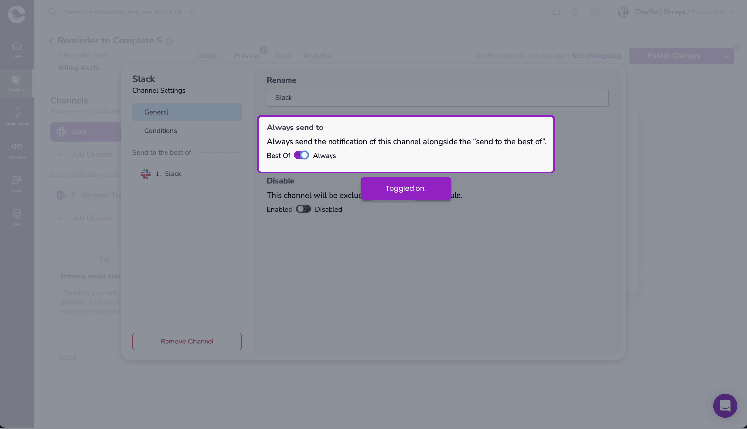 Always send to Slack