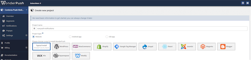 WonderPush Vue Notification Dashboard