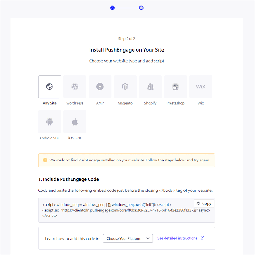 Connect Squarespace and PushEngage
