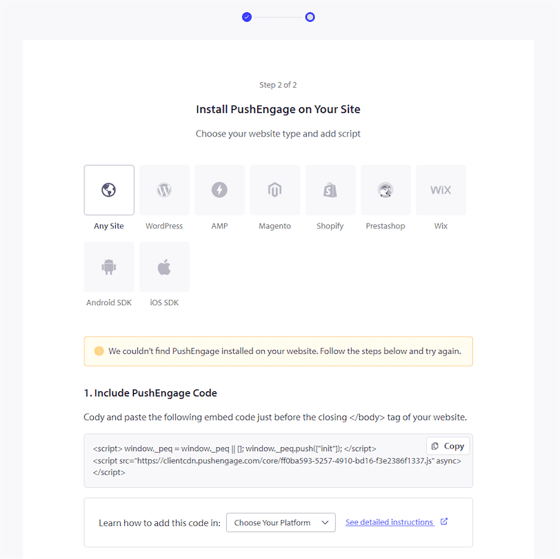 Connect Squarespace and PushEngage
