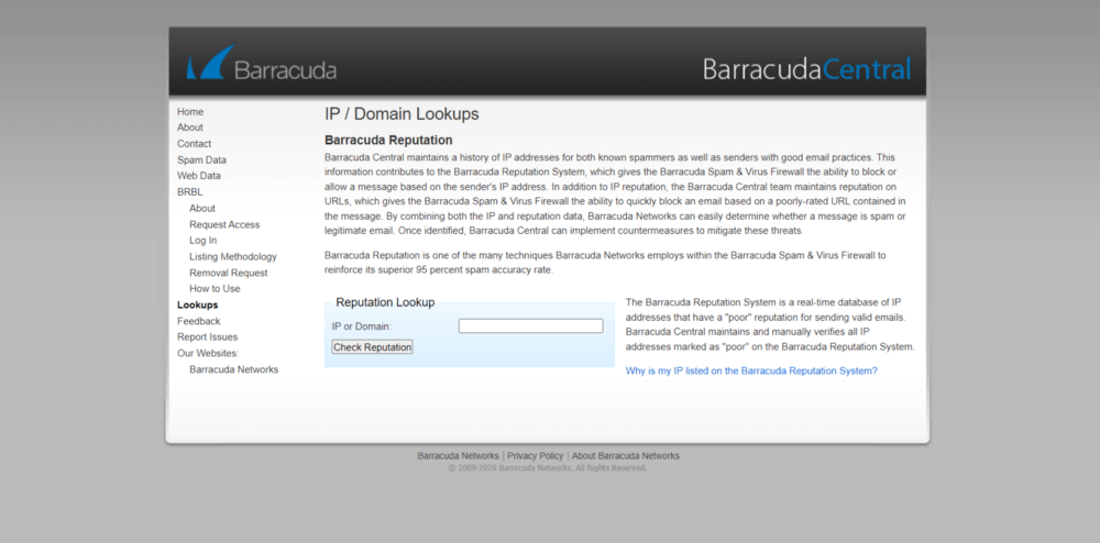 BarracudaCentral IP Reputation Check