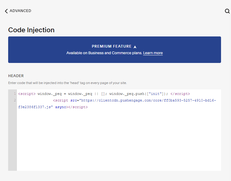 PushEngageJavaScript SDK for Squarespace