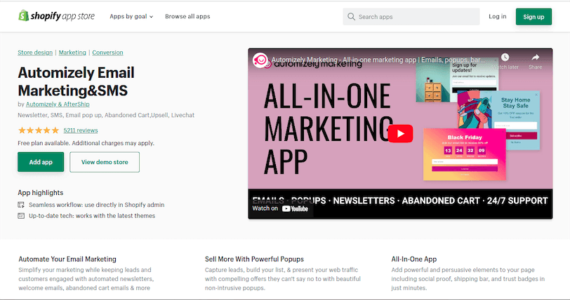 Shopify Automizely App Page