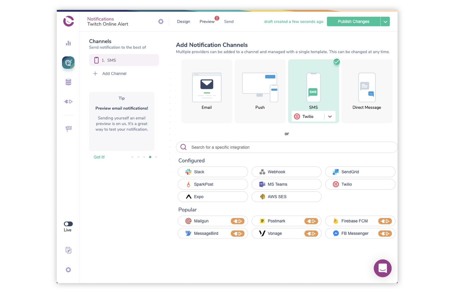 Create SMS Notification