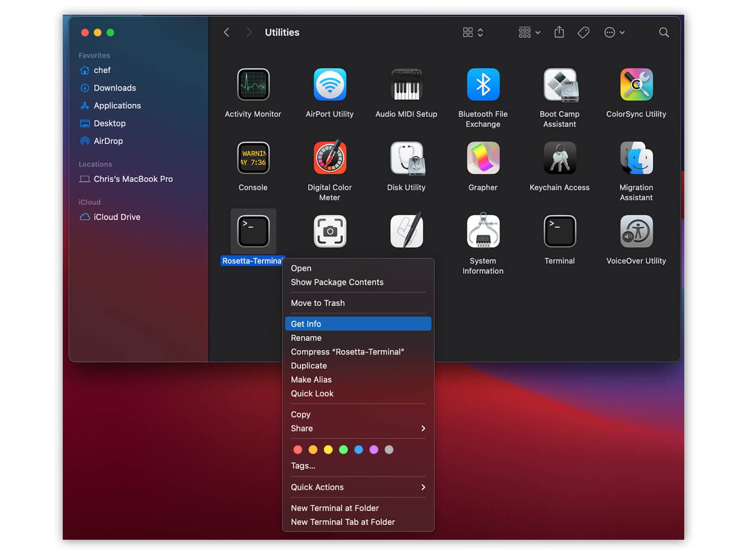 Rosetta-Terminal Context Menu
