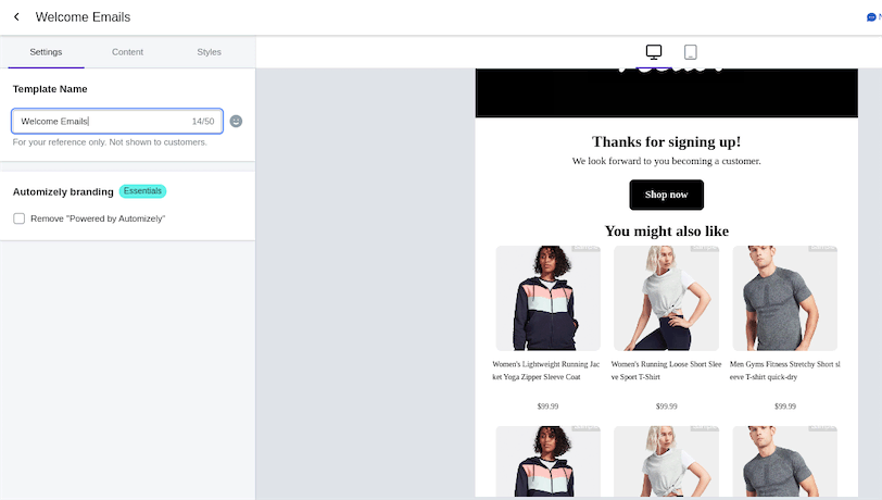 Automizely Template Settings Tab