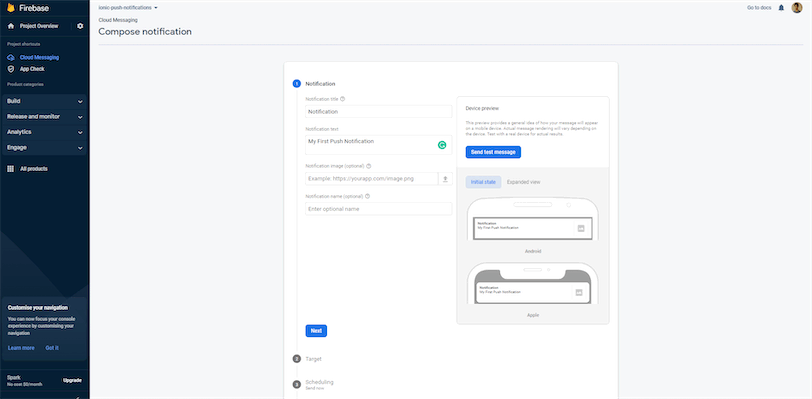 Firebase FCM Send Notifications for Ionic App