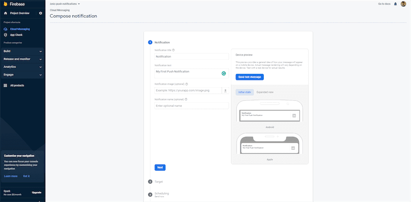 Firebase FCM Send Notifications for Ionic App