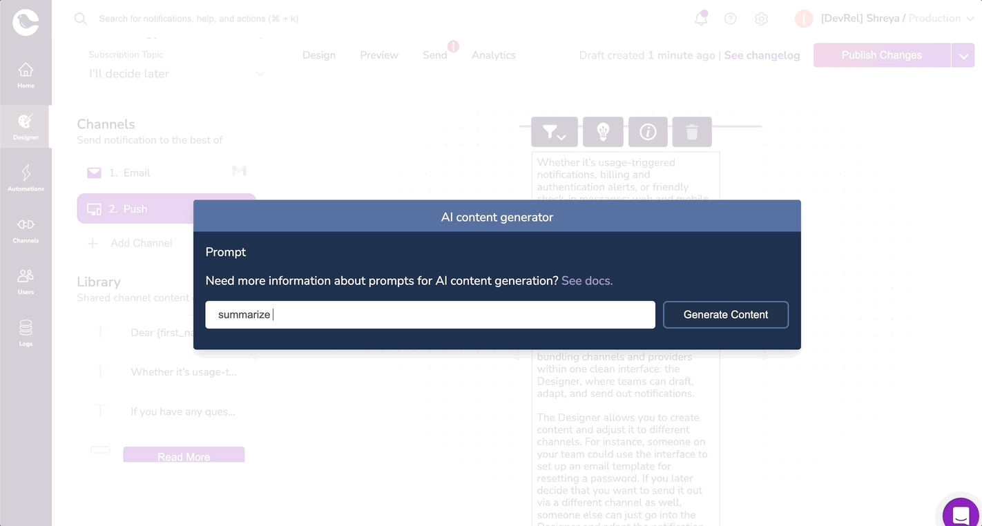 Modify content for new channel (push)
