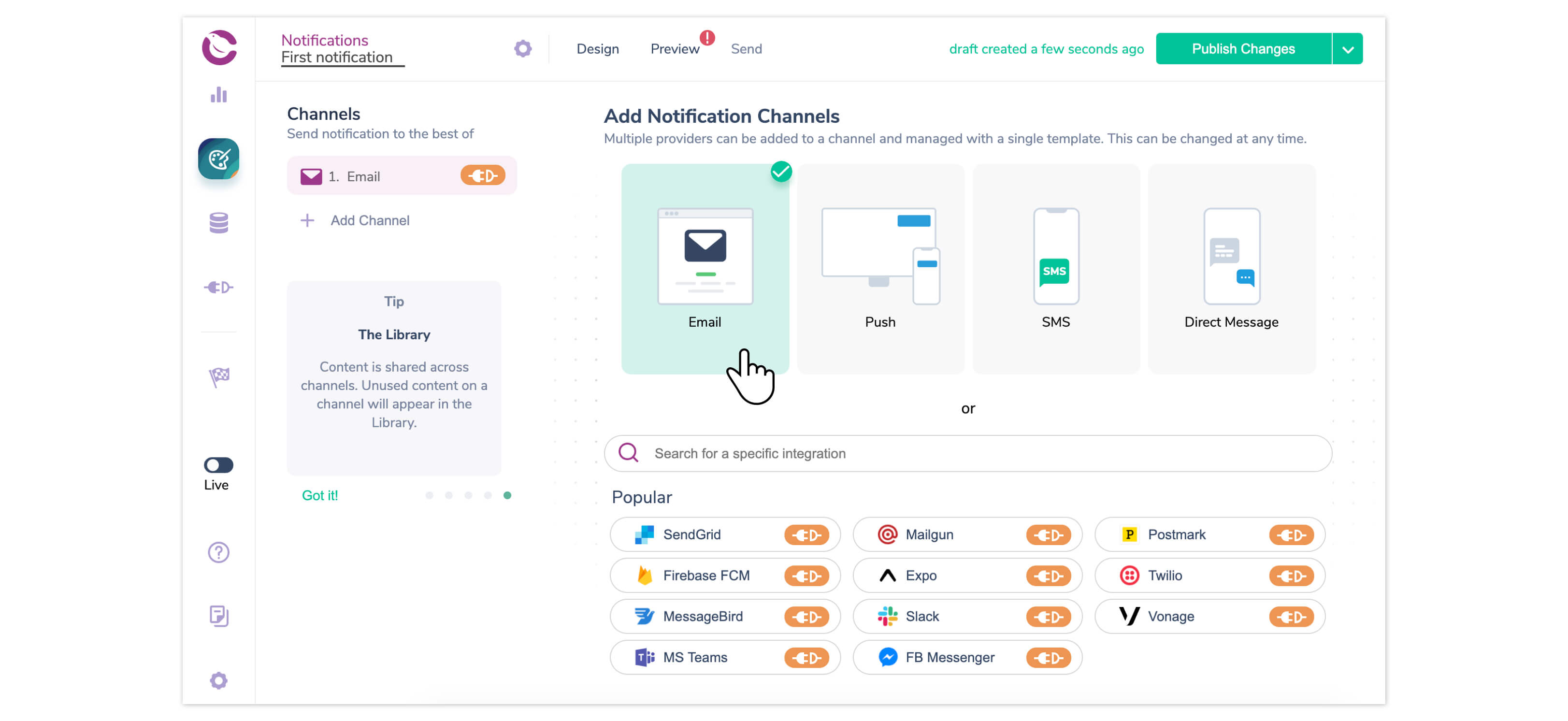 Add email as a notification channel in Courier