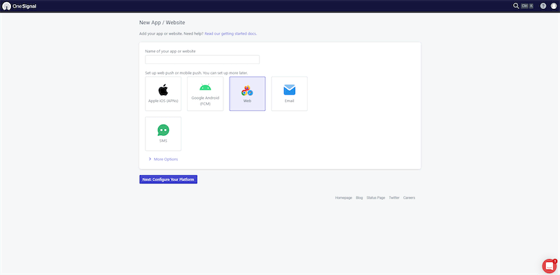 OneSignal Create New App For Hubspot Notifications