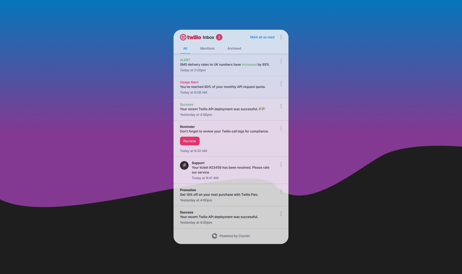 Twilio branded inbox