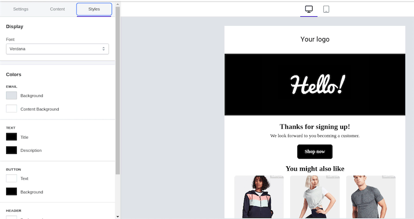Automizely Template Styles Tab
