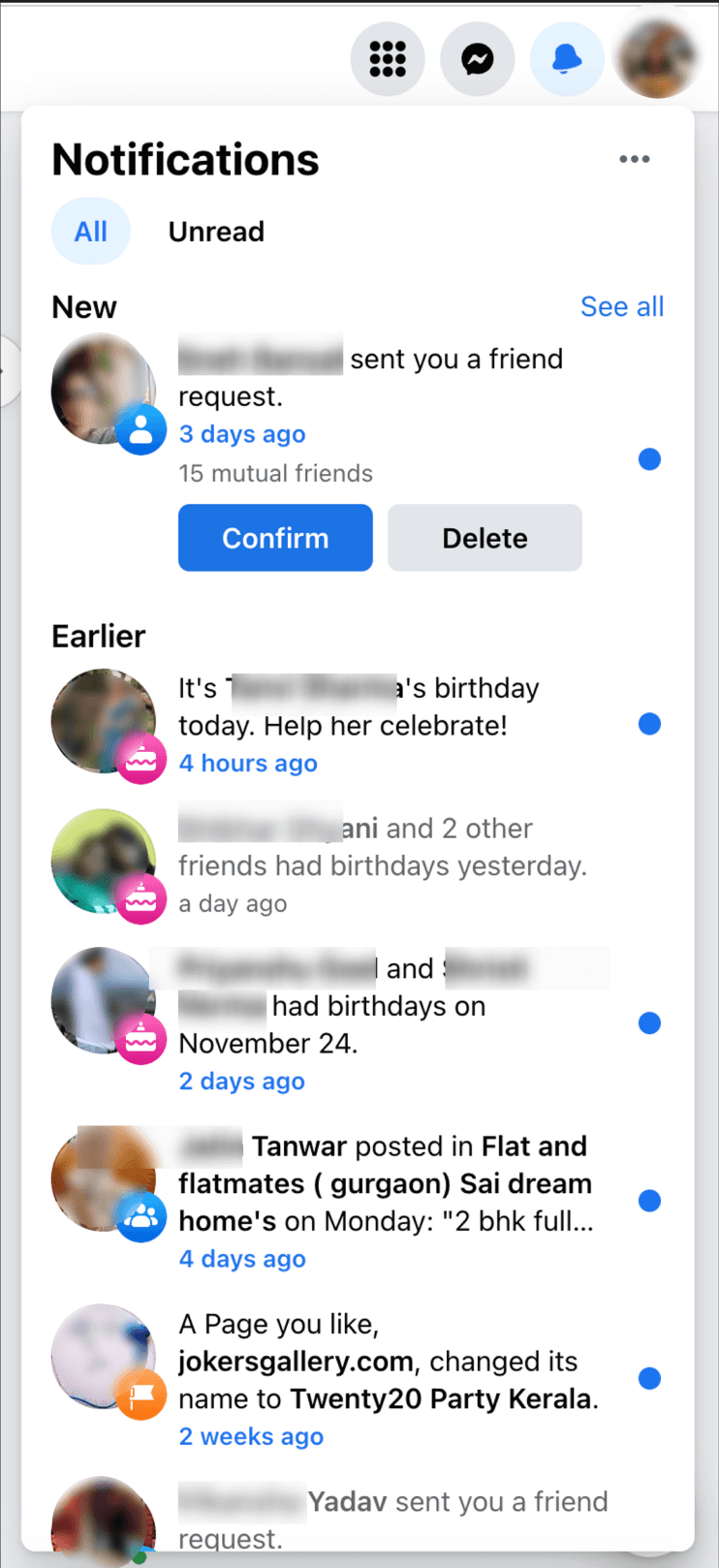 Facebook Notification Inbox