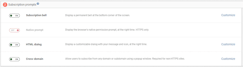 WonderPush Wix Selecting Notification Prompts