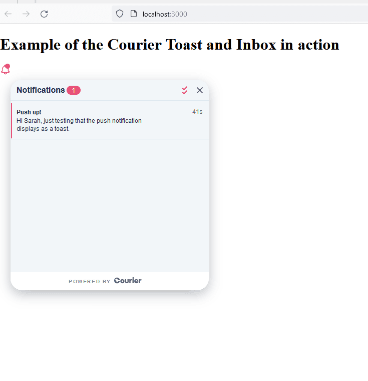 Viewing the content of the Courier toast notification inbox