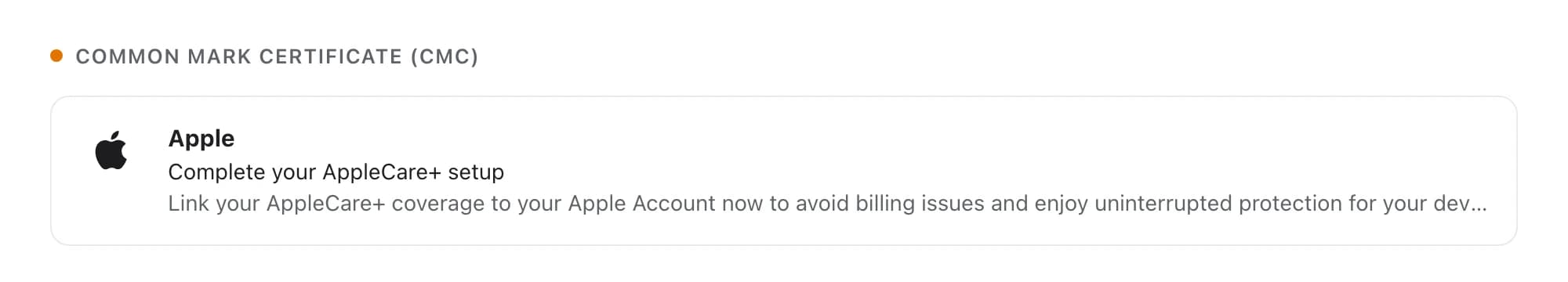 Inbox row showing the Apple message with a logo but no verification checkmark