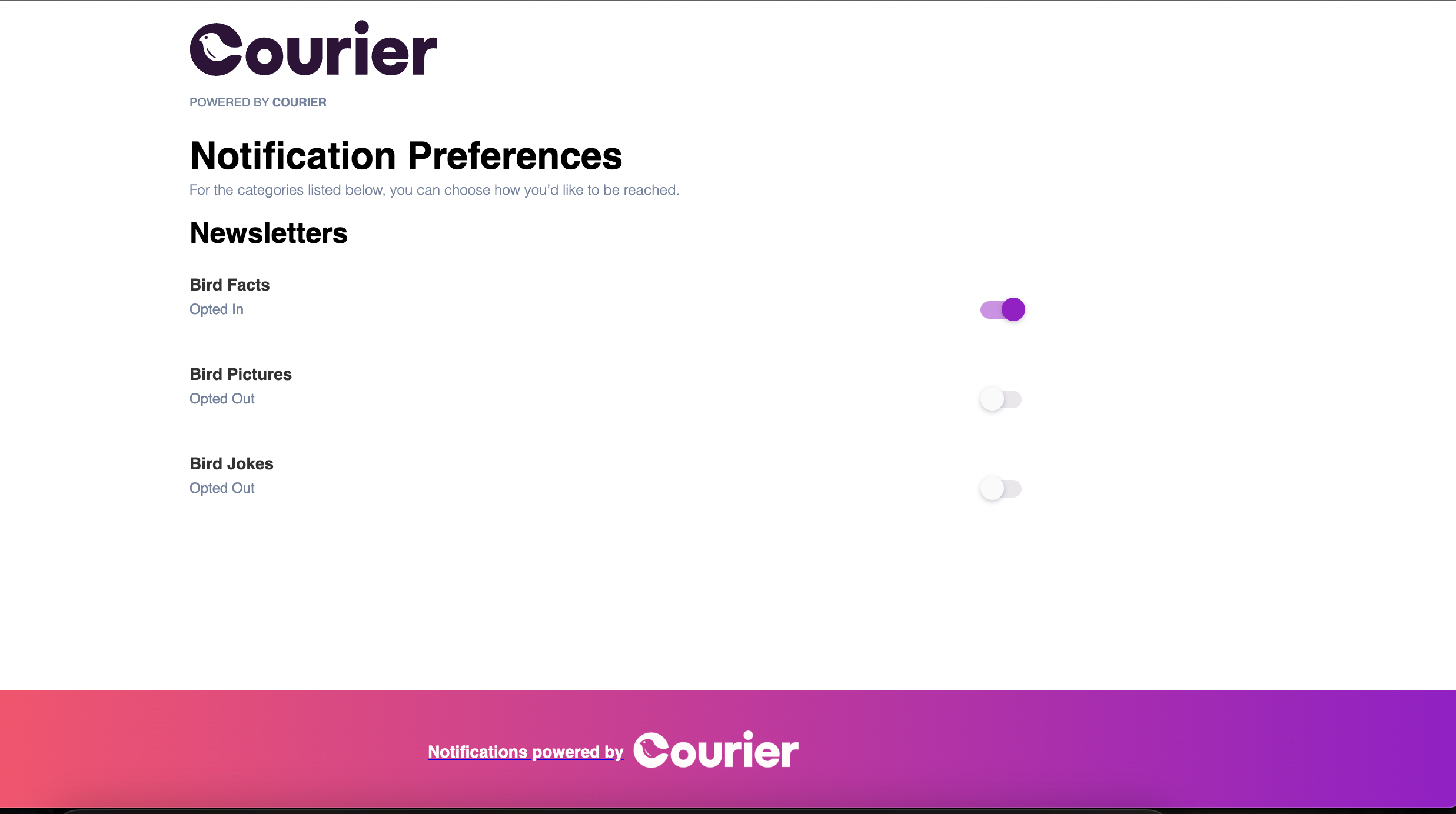 Preferences Center Designer Preview